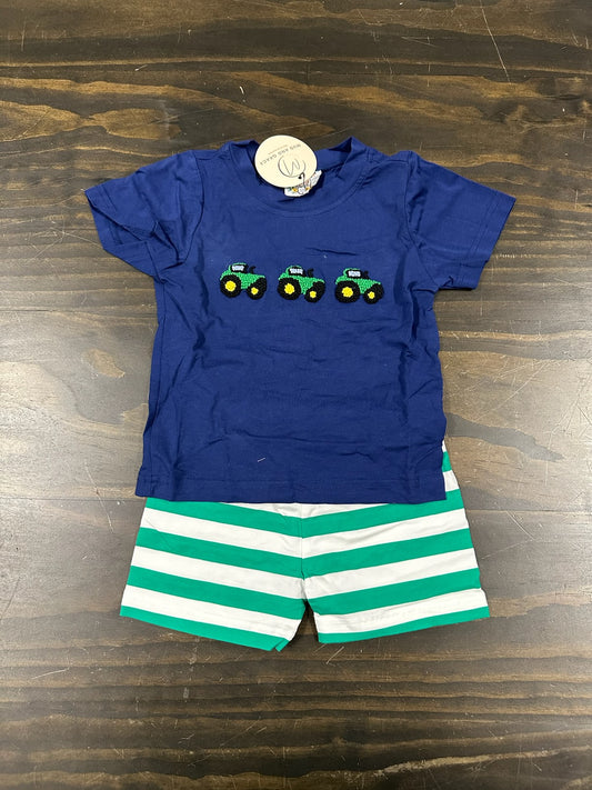 French Knot Tractor Boy short set