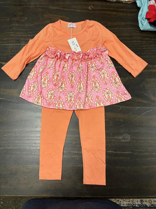 Orange Paisley girl pant Set