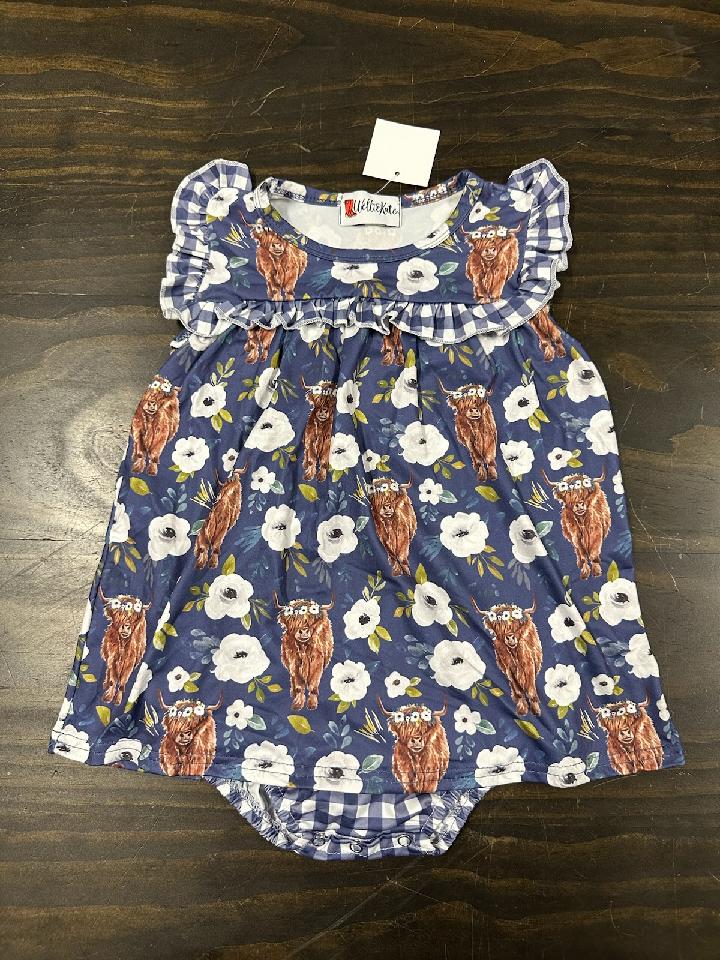 Navy Floral Highland Cow Bubble