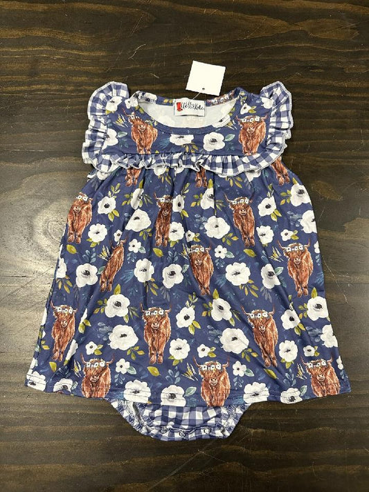 Navy Floral Highland Cow Bubble