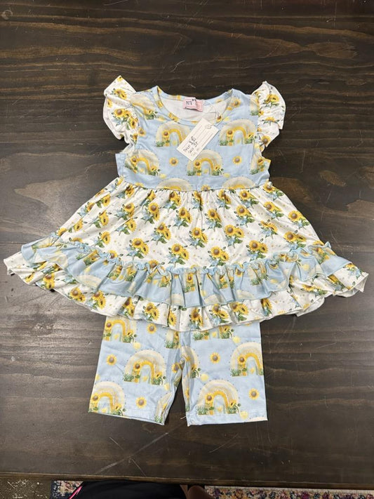 Sunflowers & Rainbows Girl Short Set