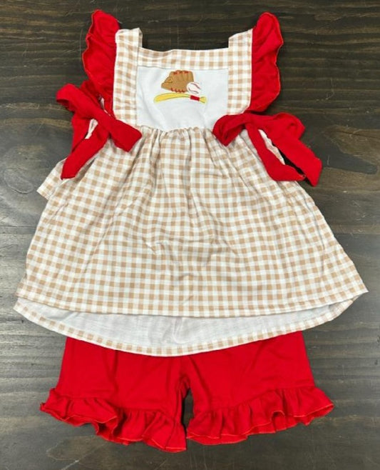 Baseball embroidered Girl Short Set