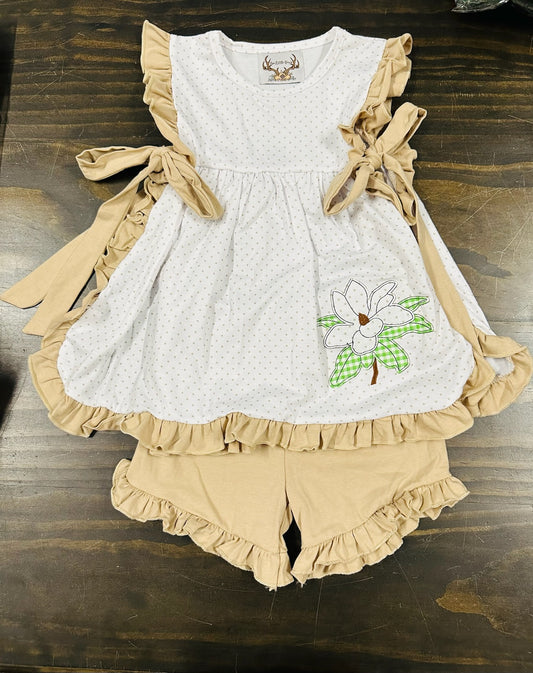 Magnolia Applique Girl Short Set