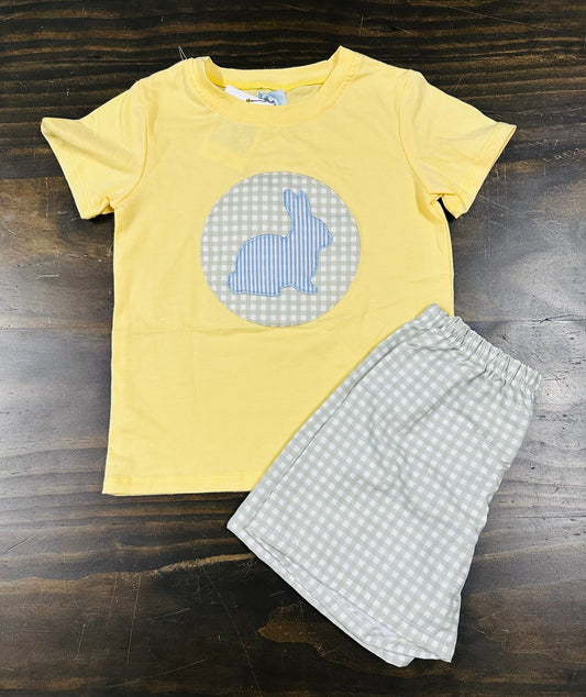 Bunny Plaid Applique Boy short set