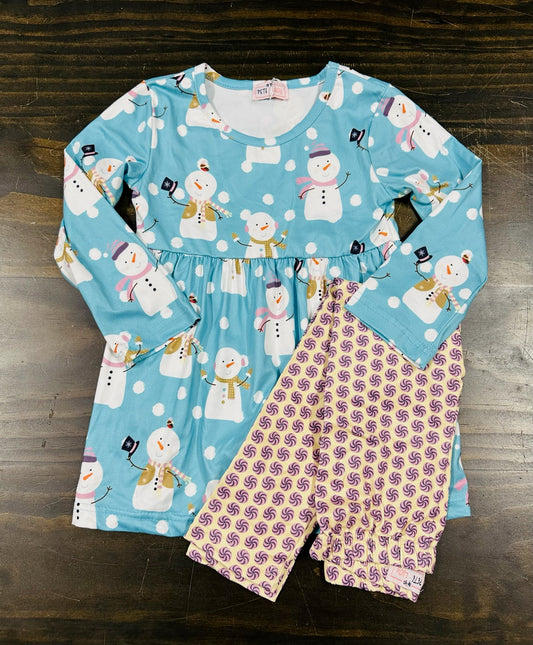Peppermint Snowmen Girl Pant Set