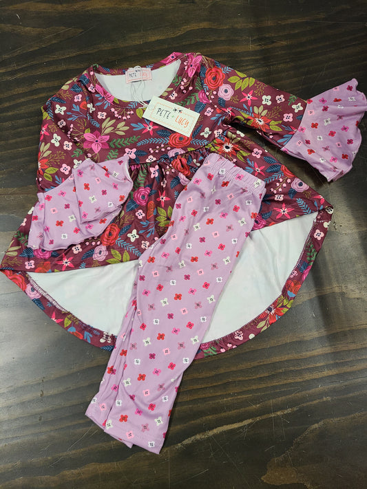 Fall Floral Hi-Lo Purple Pant set