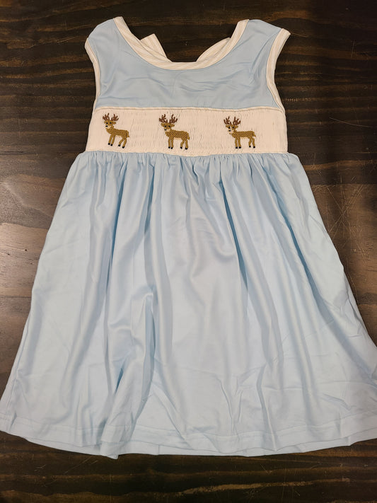 Smocked Deer Trio Girl dress