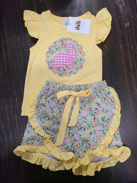 Bunny Floral Applique Girl Short set