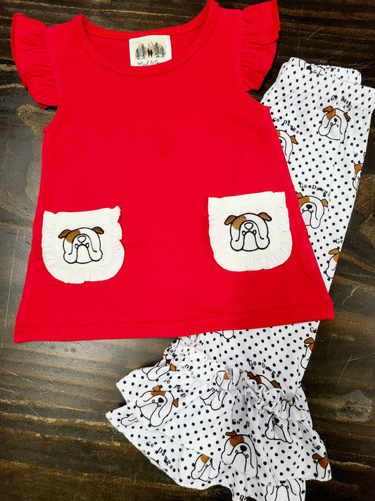 Bulldog Applique Pockets - Girl Pant Set