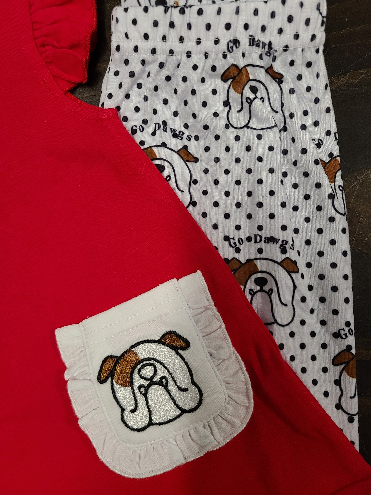 Bulldog Applique Pockets - Girl Pant Set