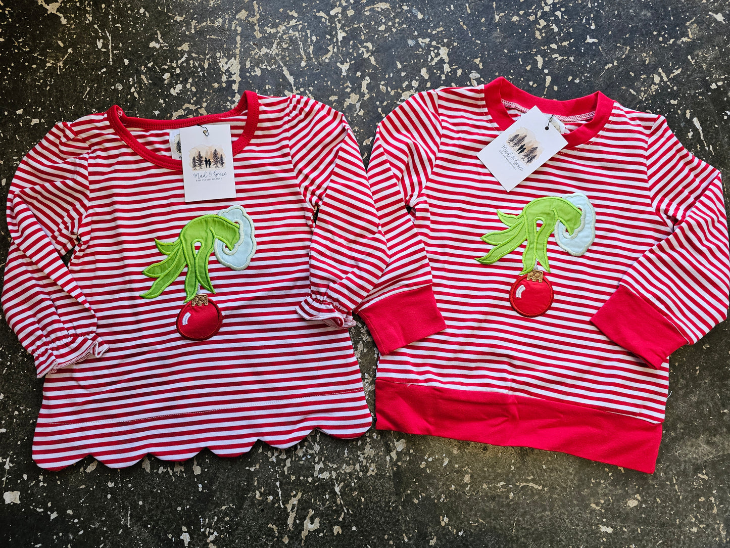Grinch Striped Ornament Applique Shirt