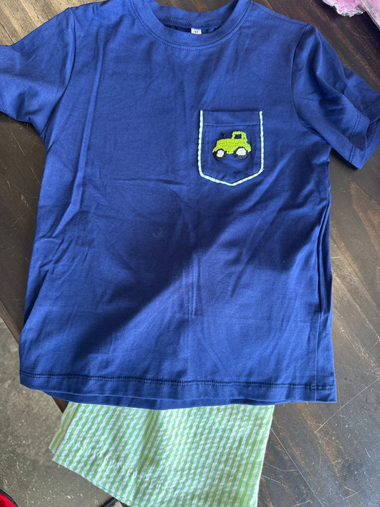 Green French Knot tractor short set
