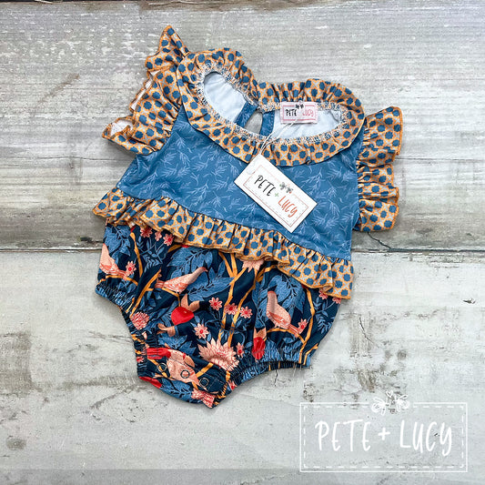 Tangerine Birds Girl Romper