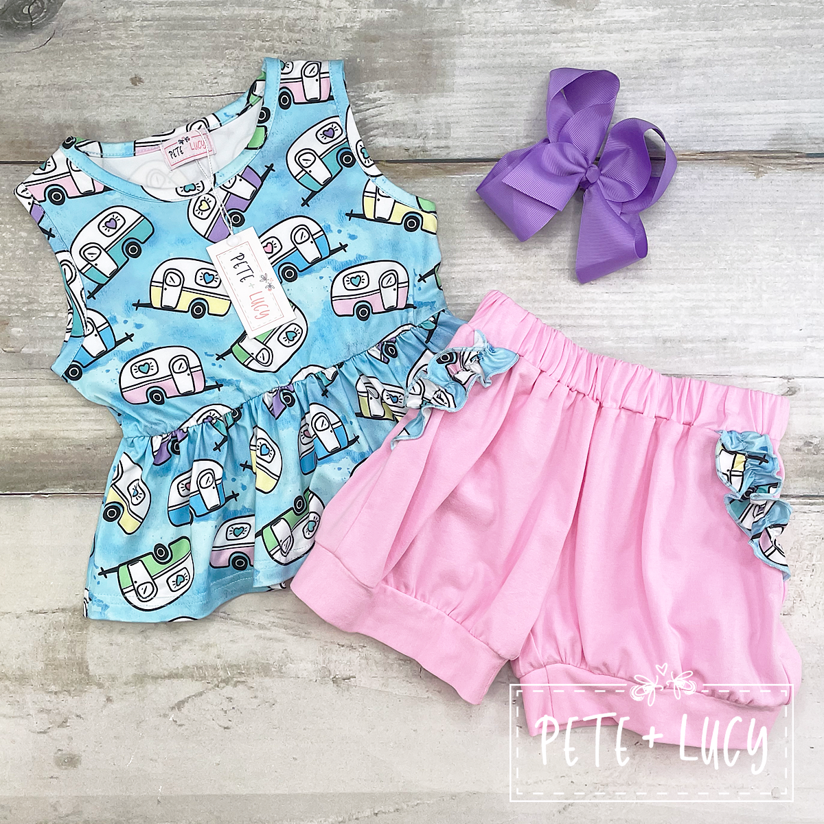 Let's Go Glamping Shorts Set 3t