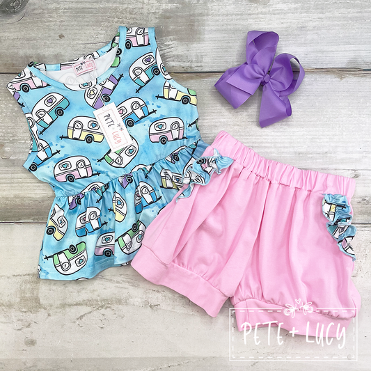 Let's Go Glamping Shorts Set 3t